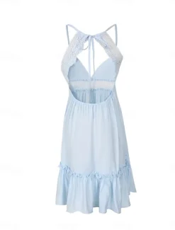 Clearance Women's Lace Dress Mini Dress Lace Patchwork Vacation Beach Sexy Casual Spaghetti Strap Sleeveless Black White Dark Blue Color Women Sundresses