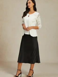 Online Women's Lace Jacket Blazer Mesh Elegant 3/4 Length Sleeve Crew Neck Regular Tops Wedding Guest Work Daily Lace Spring Fall Women Blazers & Suits