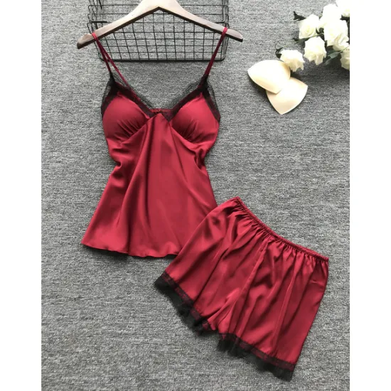 Sale Women's Lace Satin Silk Pajamas Sets 4 Pcs Home Party Daily Elastic Waist Pure Color Satin Simple Casual Soft Strap Top Shorts Fall Winter Spring Strap Short Sleeves Long Sleeve Home Outfits Women Pajama-Setter