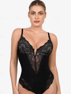 Sale Women's Lace Shapewear Nightwear - Nylon Spandex Solid Colored Home Outfits Women Shapewear