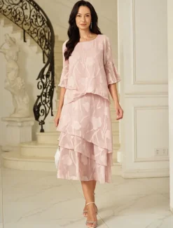Sale Women's Lace Shirt Blouse Dressy Tops Chiffon Tops Solid Color Elegant Stylish Basic 3/4 Length Sleeve Bell Sleeve Boat Neck Regular Tops Wedding Guest Work Daily Asymmetric Hem Summer Spring Women Boho Tops|Lace Tops