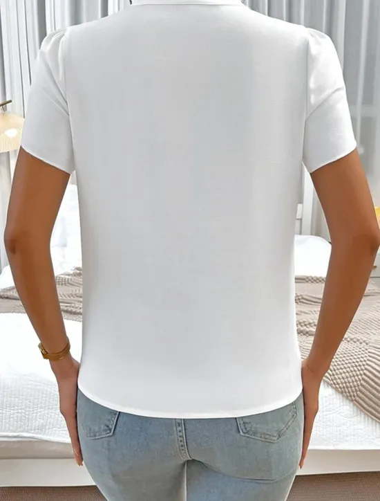New Women's Lace Shirt Blouse Plain Daily Stylish Basic Short Sleeve V Neck Regular Tops Work Daily Holiday Buttons Summer Spring Women T-Shirts