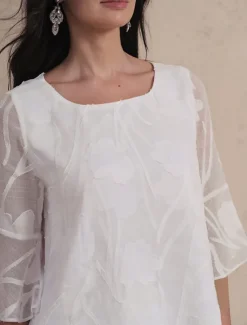 Best Women's Lace Shirt Blouse Dressy Tops Chiffon Tops Solid Color Floral Elegant Stylish Basic 3/4 Length Sleeve Bell Sleeve Boat Neck Regular Tops Wedding Guest Work Daily Cut Out Asymmetric Hem Women Lace Tops