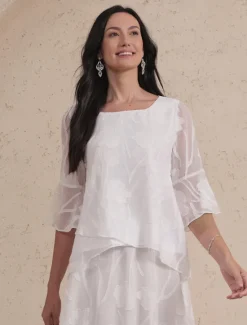 Best Women's Lace Shirt Blouse Dressy Tops Chiffon Tops Solid Color Floral Elegant Stylish Basic 3/4 Length Sleeve Bell Sleeve Boat Neck Regular Tops Wedding Guest Work Daily Cut Out Asymmetric Hem Women Lace Tops