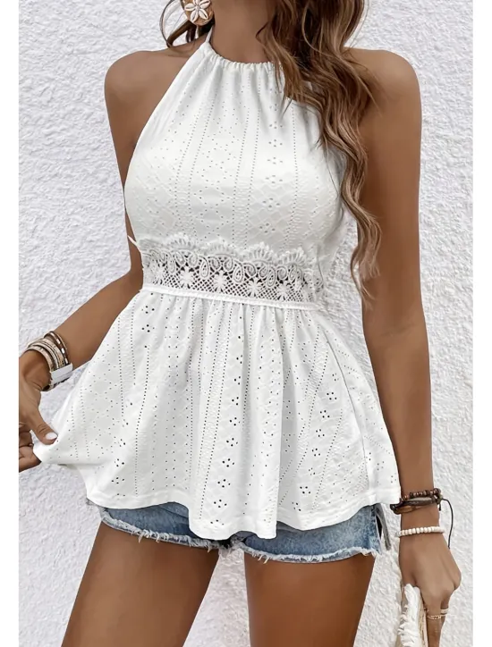 Sale Women's Lace Shirt Blouse Plain Modern Casual Sleeveless Crew Neck Regular Tops Daily Holiday Lace Summer Women Lace Tops