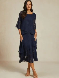 Online Women's Lace Shirt Blouse Dressy Tops Chiffon Tops Solid Color Elegant Stylish Basic 3/4 Length Sleeve Bell Sleeve Boat Neck Regular Tops Wedding Guest Work Daily Asymmetric Hem Summer Women Blouses & Shirts