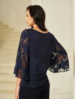 Best Women's Lace Shirt Blouse Dressy Tops Chiffon Tops Solid Color Floral Graphic Elegant Stylish Basic Half Sleeve Flutter Sleeve Boat Neck Regular Tops Wedding Guest Work Daily Asymmetric Hem Women Lace Tops|Boho Tops
