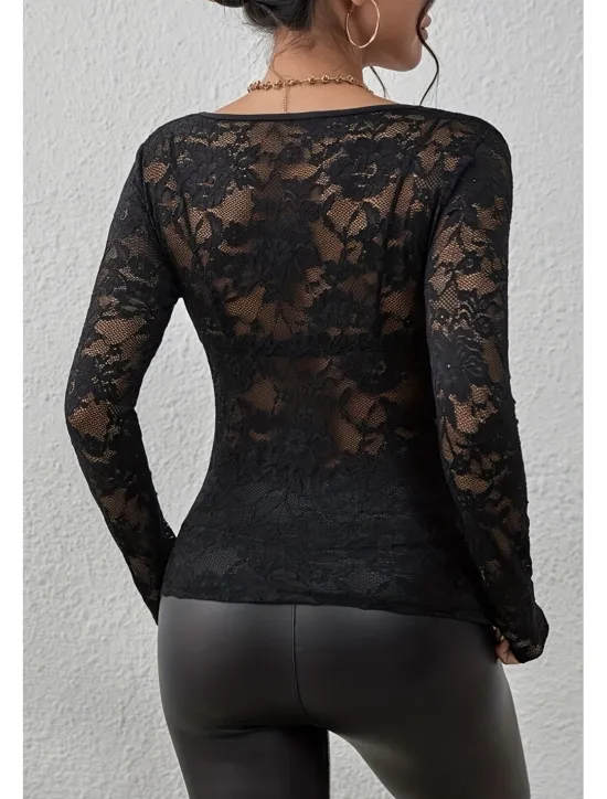 Hot Women's Lace Shirt Blouse Plain Stylish Long Sleeve V Neck Regular Tops Daily Going out Lace Black White Wine Summer Women Lace Tops
