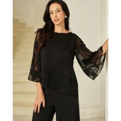 New Women's Lace Shirt Blouse Dressy Tops Chiffon Tops Solid Color Floral Graphic Elegant Stylish Basic Half Sleeve Flutter Sleeve Boat Neck Regular Tops Wedding Guest Work Daily Asymmetric Hem Women Lace Tops|Boho Tops