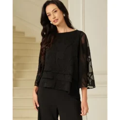 New Women's Lace Shirt Blouse Dressy Tops Chiffon Tops Solid Color Floral Graphic Elegant Stylish Basic Half Sleeve Flutter Sleeve Boat Neck Regular Tops Wedding Guest Work Daily Asymmetric Hem Women Lace Tops|Boho Tops