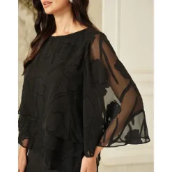 New Women's Lace Shirt Blouse Dressy Tops Chiffon Tops Solid Color Floral Graphic Elegant Stylish Basic Half Sleeve Flutter Sleeve Boat Neck Regular Tops Wedding Guest Work Daily Asymmetric Hem Women Lace Tops|Boho Tops