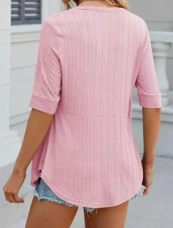 Hot Women's Lace Shirt Dressy Tops Short Sleeve Crew Neck Going out Lace White Pink Fuchsia Green Summer Women Lace Tops