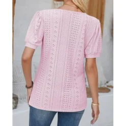 Sale Women's Lace Shirt Elegant Daily Ladies Short Sleeve Crew Neck Vacation Daily Going out Lace Buttons White Pink Blue Purple Summer Spring Fall Women Lace Tops