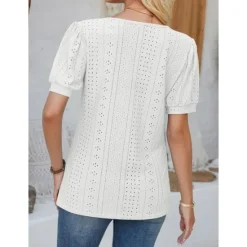 Sale Women's Lace Shirt Elegant Daily Ladies Short Sleeve Crew Neck Vacation Daily Going out Lace Buttons White Pink Blue Purple Summer Spring Fall Women Lace Tops