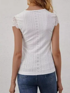 Best Women's Lace Splicing Top Hawaiian Sleeveless V Neck Crop Tops Lace Summer Spring Women Lace Tops