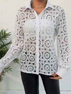 New Women's Lace Splicing Top Elegant Long Sleeve V Neck Regular Tops Summer Spring Women Lace Tops
