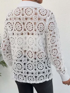 New Women's Lace Splicing Top Elegant Long Sleeve V Neck Regular Tops Summer Spring Women Lace Tops