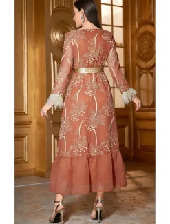 Women's Lace up Tassel Fringe Vintage Dress Long Dress Maxi Dress Plain V Neck Long Sleeve Spring Fall Women Cocktail Dress