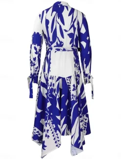Best Women's Leaf Shirt Collar Maxi Dress Long Sleeve Summer Spring Women Cocktail Dress