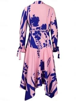 Best Women's Leaf Shirt Collar Maxi Dress Long Sleeve Summer Spring Women Cocktail Dress