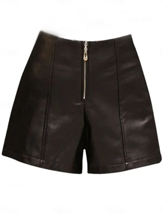 New Women's Leather Pants Shorts Fashion Streetwear Short Mid Waist Plain Pocket Elastic Waist Comfy Breathability Soft Micro-elastic Vacation Party Street Summer Fall Women Shorts