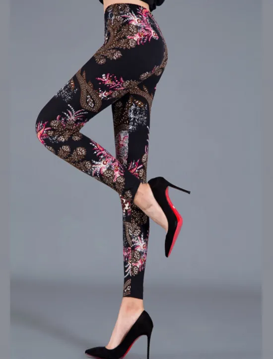 Best Women's Leggings Active Fashion Streetwear Ankle-Length High Waist Floral Animal Dot Printing High Cut Breathability Soft Comfortable Micro-elastic Outdoor Yoga Street dark brown Grey Navy Black 1# Women Leggings