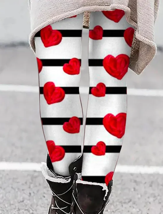 Sale Women's Leggings Active Fashion Ankle-Length High Waist Heart Print High Cut Outdoor Comfortable Breathable Stretchy Vacation Valentine's Day Wine Black White Pink Spring Regular Fit Women Leggings