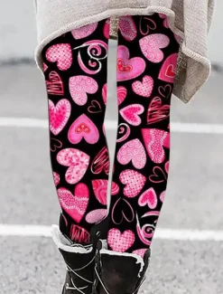 Sale Women's Leggings Active Fashion Ankle-Length High Waist Heart Print High Cut Outdoor Comfortable Breathable Stretchy Vacation Valentine's Day Wine Black White Pink Spring Regular Fit Women Leggings