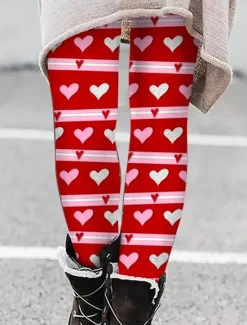 Sale Women's Leggings Active Fashion Ankle-Length High Waist Heart Print High Cut Outdoor Comfortable Breathable Stretchy Vacation Valentine's Day Wine Black White Pink Spring Regular Fit Women Leggings