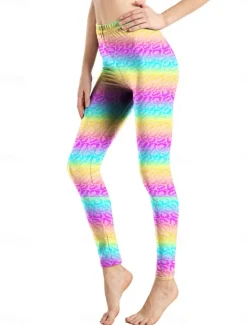 Discount Women's Leggings Active Fashion Full Length High Waist Leopard Gradient Snake Print Elastic Waist Print Breathable Soft Comfortable Micro-elastic Outdoor Vacation Home Leopard Print 0358 blue and Women Leggings