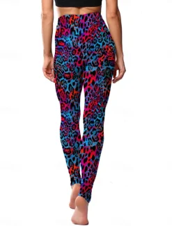 Discount Women's Leggings Active Fashion Full Length High Waist Leopard Gradient Snake Print Elastic Waist Print Breathable Soft Comfortable Micro-elastic Outdoor Vacation Home Leopard Print 0358 blue and Women Leggings