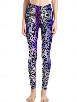 Discount Women's Leggings Active Fashion Full Length High Waist Leopard Gradient Snake Print Elastic Waist Print Breathable Soft Comfortable Micro-elastic Outdoor Vacation Home Leopard Print 0358 blue and Women Leggings