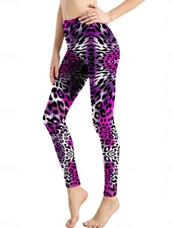 Discount Women's Leggings Active Fashion Full Length High Waist Leopard Gradient Snake Print Elastic Waist Print Breathable Soft Comfortable Micro-elastic Outdoor Vacation Home Leopard Print 0358 blue and Women Leggings