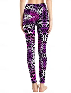 Discount Women's Leggings Active Fashion Full Length High Waist Leopard Gradient Snake Print Elastic Waist Print Breathable Soft Comfortable Micro-elastic Outdoor Vacation Home Leopard Print 0358 blue and Women Leggings