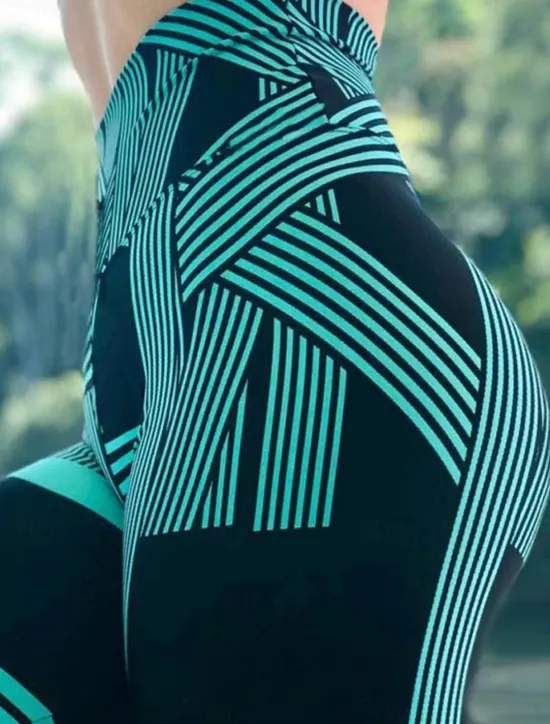 Discount Women's Leggings Active Fashion Streetwear Ankle-Length High Waist Stripe Printing High Cut Breathability Soft Comfortable Micro-elastic Outdoor Yoga Street Robin's Egg Blue White Fuchsia Green Fall Women Leggings