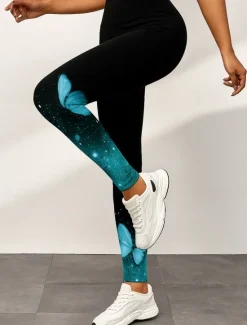 New Women's Leggings Active Vacation Vintage Ankle-Length High Waist Graphic Butterfly 3D Print Quick Dry Breathability Soft Stretchy Outdoor Home Causal Yellow Red Blue Sky Blue Fall Regular Fit Women Leggings|Women's Sweatpants & Joggers