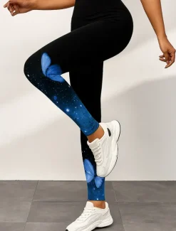 New Women's Leggings Active Vacation Vintage Ankle-Length High Waist Graphic Butterfly 3D Print Quick Dry Breathability Soft Stretchy Outdoor Home Causal Yellow Red Blue Sky Blue Fall Regular Fit Women Leggings|Women's Sweatpants & Joggers
