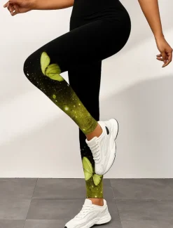 New Women's Leggings Active Vacation Vintage Ankle-Length High Waist Graphic Butterfly 3D Print Quick Dry Breathability Soft Stretchy Outdoor Home Causal Yellow Red Blue Sky Blue Fall Regular Fit Women Leggings|Women's Sweatpants & Joggers