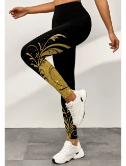 Clearance Women's Leggings Active Vacation Vintage Ankle-Length High Waist Graphic Abstract 3D Print Quick Dry Breathability Soft Stretchy Outdoor Home Causal Yellow Pink Blue Gray Fall Slim Fit Women Women's Sweatpants & Joggers|Leggings