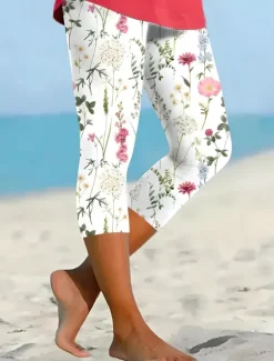 Best Women's Leggings Capri Pants High Elasticity Vacation Fashion Hawaiian Ankle-Length Mid Waist Floral Graphic Printing Thermal Warm Breathable Soft Vacation Casual Daily Women Leggings|Women's Sweatpants & Joggers