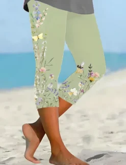 Best Women's Leggings Capri Pants High Elasticity Vacation Fashion Hawaiian Ankle-Length Mid Waist Floral Graphic Printing Thermal Warm Breathable Soft Vacation Casual Daily Women Leggings|Women's Sweatpants & Joggers