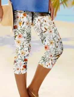 Outlet Women's Leggings Capri Pants High Elasticity Fashion Streetwear Full Length Mid Waist Floral Printing Thermal Warm Breathable Soft Outdoor Daily Beach Buff Black Blue Sky Blue Summer Spring Women Leggings|Spring Pants