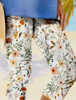 Outlet Women's Leggings Capri Pants High Elasticity Fashion Streetwear Full Length Mid Waist Floral Printing Thermal Warm Breathable Soft Outdoor Daily Beach Buff Black Blue Sky Blue Summer Spring Women Leggings|Spring Pants