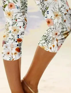 Outlet Women's Leggings Capri Pants High Elasticity Fashion Streetwear Full Length Mid Waist Floral Printing Thermal Warm Breathable Soft Outdoor Daily Beach Buff Black Blue Sky Blue Summer Spring Women Leggings|Spring Pants