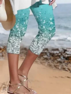 Outlet Women's Leggings Capri Pants High Elasticity Fashion Streetwear Full Length Mid Waist Floral Printing Thermal Warm Breathable Soft Outdoor Daily Beach Buff Black Blue Sky Blue Summer Spring Women Leggings|Spring Pants