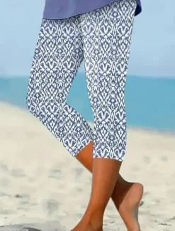 Outlet Women's Leggings Capri Pants High Elasticity Fashion Streetwear Full Length Mid Waist Floral Printing Thermal Warm Breathable Soft Outdoor Daily Beach Buff Black Blue Sky Blue Summer Spring Women Leggings|Spring Pants