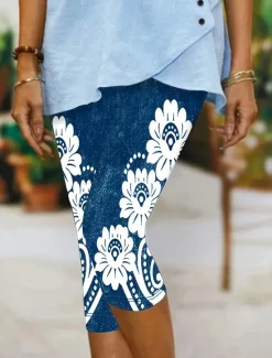 Discount Women's Leggings Capri Pants 3D Print High Elasticity Vacation Vintage Fashion Calf-Length High Waist Floral Graphic Printing Thermal Warm Breathable Soft Stretchy Formal Outdoor Vacation Women Leggings