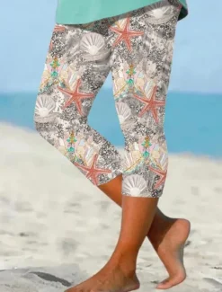 Women's Leggings Capri Pants High Elasticity Fashion Streetwear Full Length High Waist Floral Printing Thermal Warm Breathable Soft Outdoor Daily Summer Spring Regular Fit Women Leggings