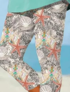Women's Leggings Capri Pants High Elasticity Fashion Streetwear Full Length High Waist Floral Printing Thermal Warm Breathable Soft Outdoor Daily Summer Spring Regular Fit Women Leggings