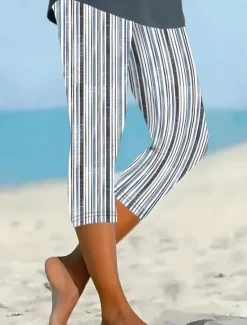 Clearance Women's Leggings Capri Pants High Elasticity Vacation Fashion Streetwear Full Length Mid Waist Graphic Lines / Waves Printing Thermal Warm Breathable Soft Stretchy Outdoor Vacation Street Women Leggings